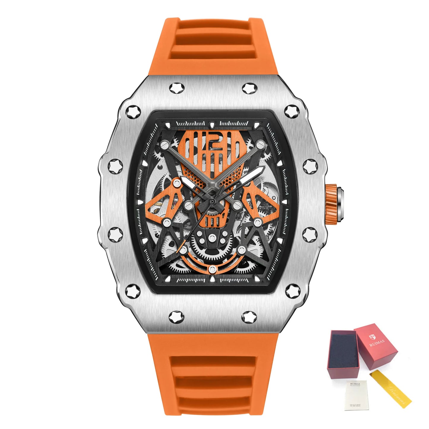 RUIMAS Tonneau Dial Automatic Movement Watches for Men Fashion Sport Mechanical Wristwatch Waterproof Clock Reloj Hombre 341