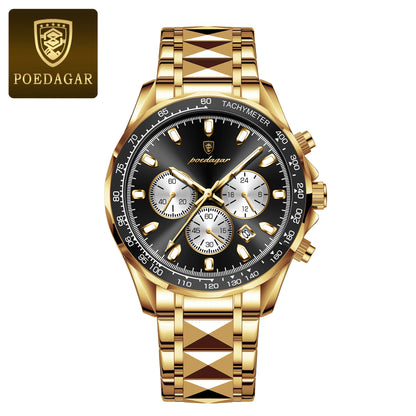 POEDAGAR Top Luxury Men Watch Chronograph Waterproof Luminous Date Man Watch Stainless Steel Sports Fashion Quartz Men's Watches