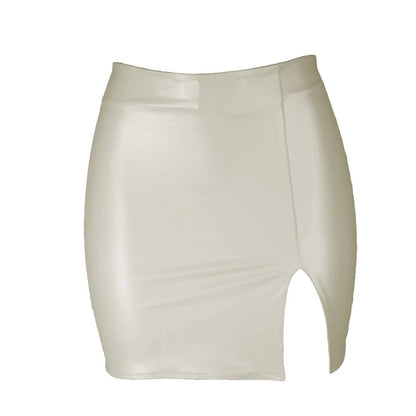 2025 Women Leather Night Clubwear Skirts Summer Pure Color PU-leather Zipper Sexy Hip Leather Mini Skirts