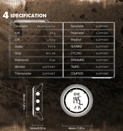 NORTH EDGE DESERT Men Digital Watch Outdoor Sports Running Swimming Outdoor Sport Watches Altimeter Barometer Compass WR50M