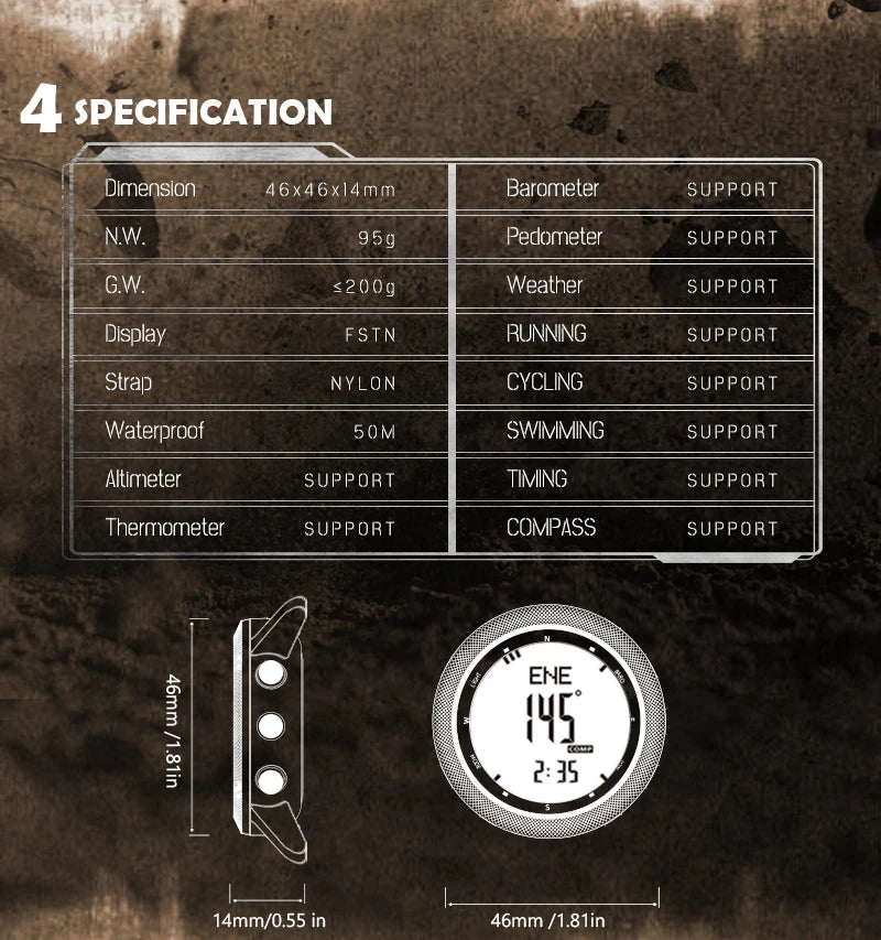 NORTH EDGE DESERT Men Digital Watch Outdoor Sports Running Swimming Outdoor Sport Watches Altimeter Barometer Compass WR50M