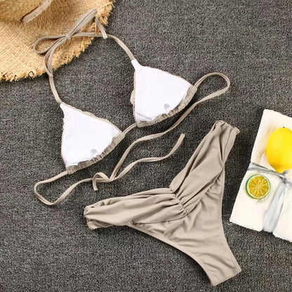 Sexy Micro Bikinis 2025 Women Halter Brazilian Bikini Set Female Pleated Swimsuit New Triangle Swimwear Beach Wear Bathing Suit
