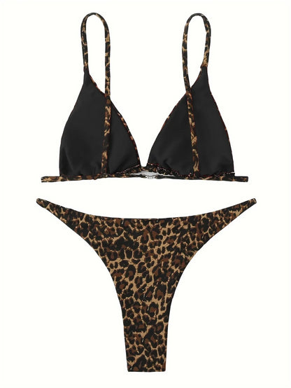 Sexy Leopard Bikini Suit Women Strap Push Up Swimsuit Three Points Bikini Set Low Waist Swimwear Women Summer Backless Beachwear