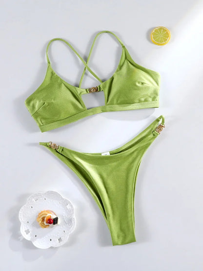 Solid Color Bikinis Set Triangle Swimwear Women 2026 Bandage Swimsuit Patchwork Bathing Suit Beach Biquini Mujer Swimming Wear