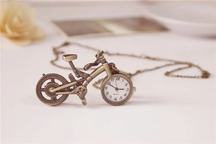 Silver Bronze Retro Bike Bicycle Design Pocket Key Ring Clip Clasp Bag Watch Quartz Watch Metal Deco Watches