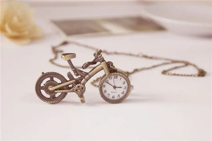 Silver Bronze Retro Bike Bicycle Design Pocket Key Ring Clip Clasp Bag Watch Quartz Watch Metal Deco Watches