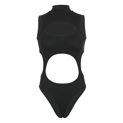 Women's Gothic Techwear Sexy Hollow Out Sleeveless Tank Tops, Bodysuit for Women, Streetwear Style, Backless Playsuit Vest