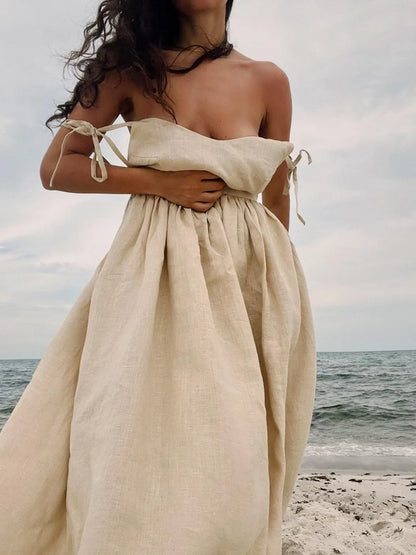 TARUXY Sexy Backless Beach Dress For Women V Neck Splice Folds Long Dresses Womens Party Elegant Bandage Maxi Sundress Female