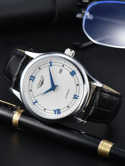 Men automatic watch simple mechanical watches  date waterproof fashion leather gift