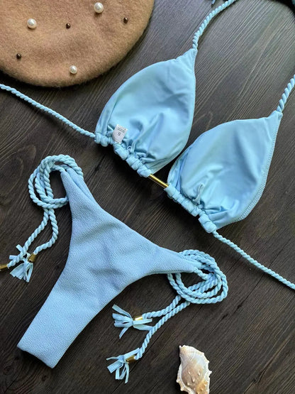 RUOTONSEPT Sexy Braiding rope Bandage Bikini Set Women's Swimsuit Two-piece Triangle Swimwear Bathing Suit Brazilian Biquinis