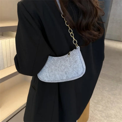 Women's Mini Felt Shoulder Bag - Ergonomic Underarm Saddlebag Purse Shoulder Pouch Simple Light Weigh Underarm Bag