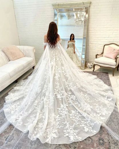 Customized Appliques Lace off Shoulder Ball Gown Wedding Dresses For Women 2026 Court Train Bridal Gowns Vestidos De Novia