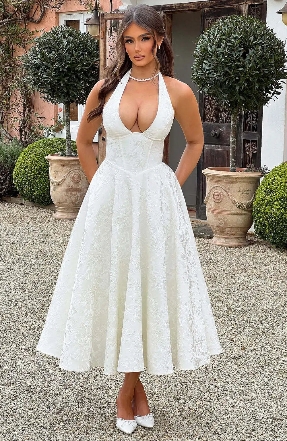 Solid Backless Lace Up A-line Dress Women Sleeveless Deep V-neck High Waist Pleated Midi Dresses Lady Evening Party Robes 2026