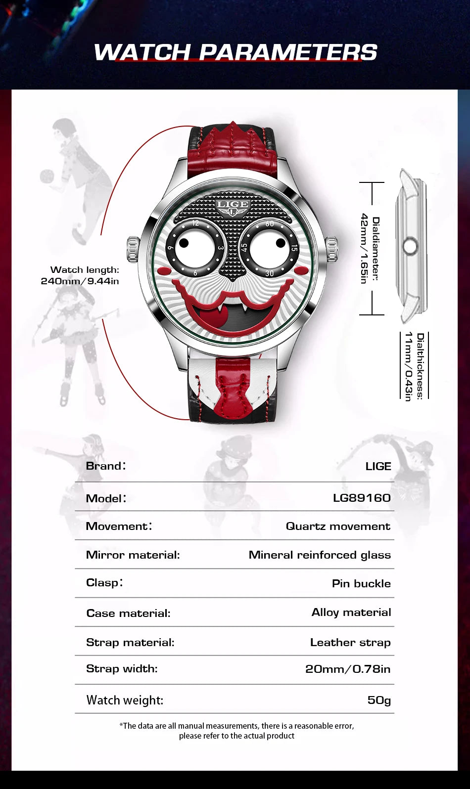 LIGE 2025 Creative Watches For Men Clown Fashion Quartz Wristwatches Waterproof Leather Strap Mens Watch Cool Joker Reloj Hombre