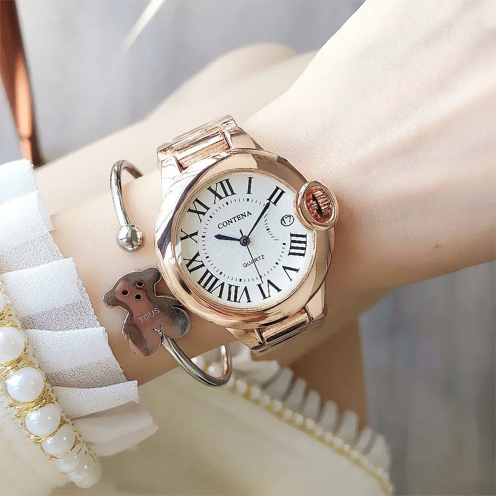 New Top Brand Luxury Stainless Steel Men and Women Luxury Atmosphere Quartz Watches Fashion Women Date Watch Suit Gift for Women