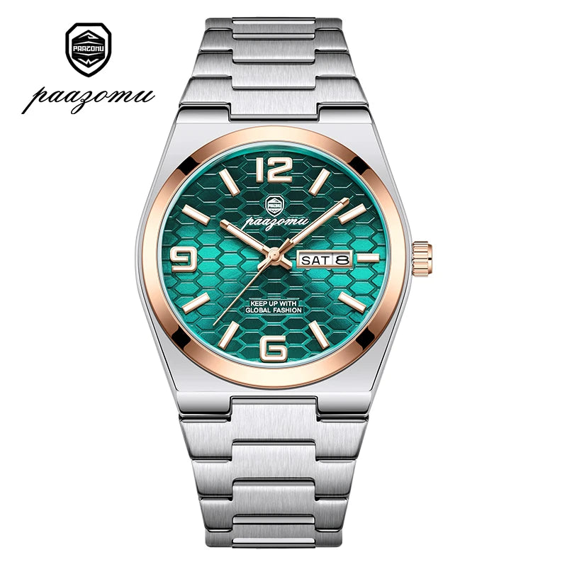PAAZOMU Casual Man Watch Fashion Exquisite Men Wristwatches Waterproof Luminous Date Stainless Steel Quartz Men's Watches Reloj