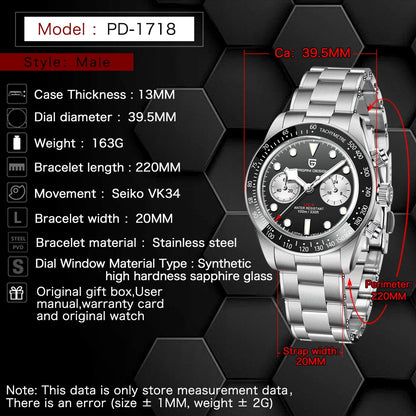 2026 New PAGANI DESIGN Panda Men's Watches Luxury Quartz Chronograph Waterproof AR Sapphire Mirror Sports Watch For Men Luminous