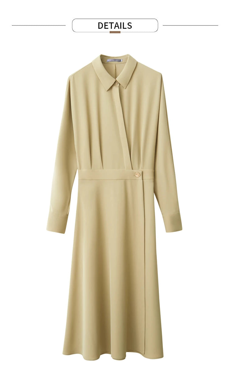 AMII Minimalist French Long-sleeve Shirt Dress for Women 2024 Autumn New A-line Office Lady Solid Midi Dresses Vestidos 12343290