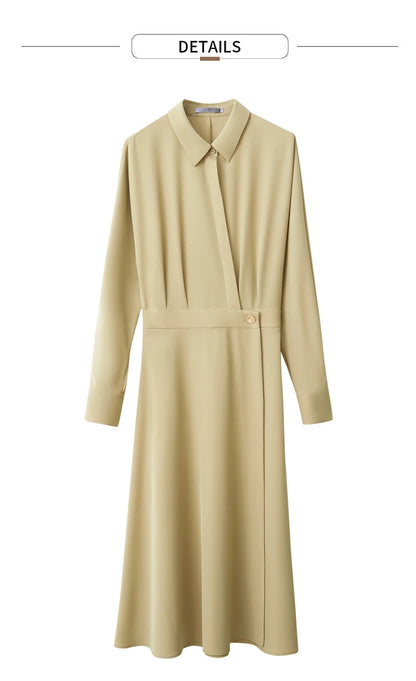 AMII Minimalist French Long-sleeve Shirt Dress for Women 2024 Autumn New A-line Office Lady Solid Midi Dresses Vestidos 12343290