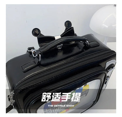 Cartoon Cute Handbags for Women Funny Retro TV Transparent Square Bag Fashion Leather Personalized Creative Shoulder Bag Woman