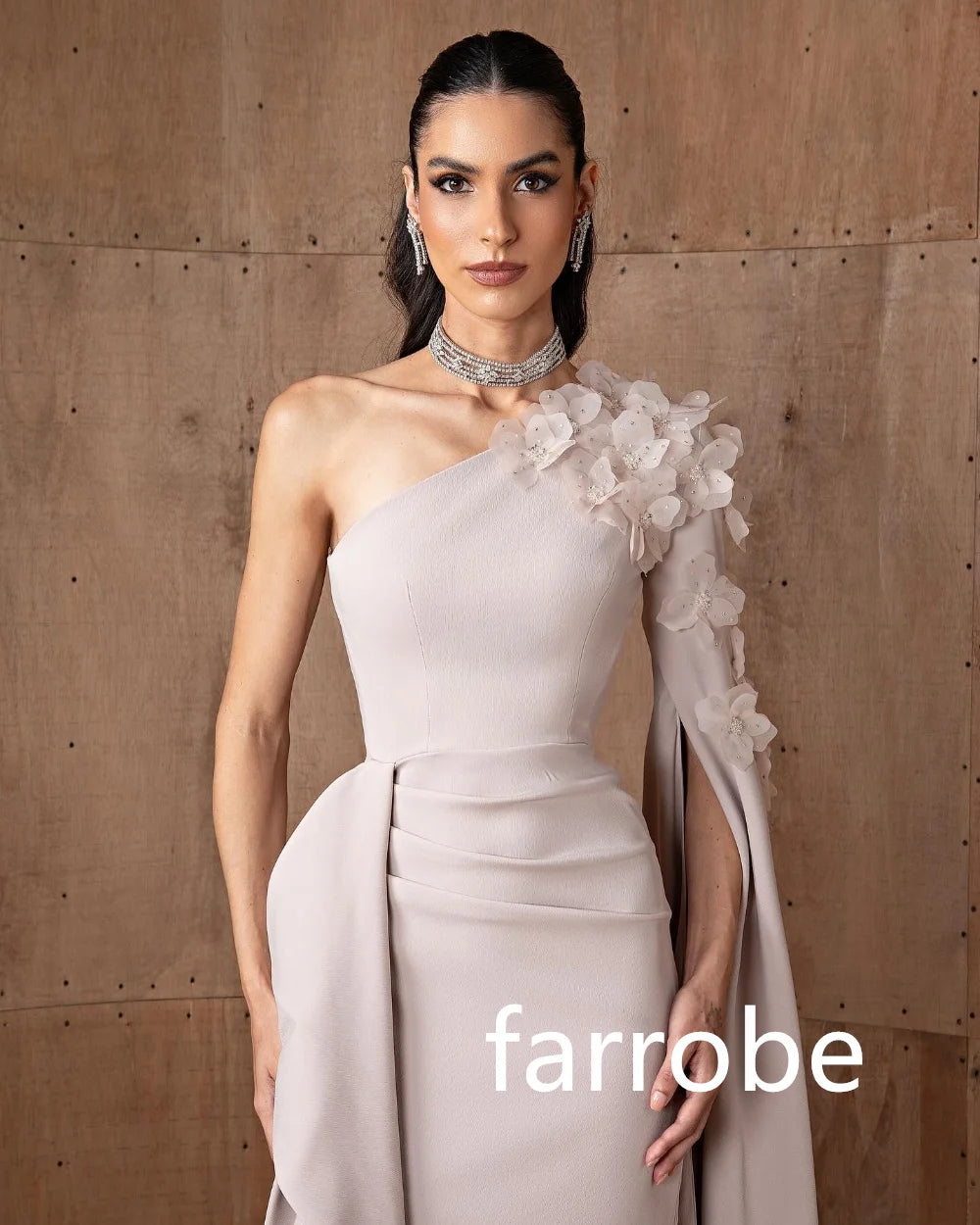 Customized Simple Jersey Pleat Flower A-line One-shoulder Long Dresses Bespoke Occasion Dresses Classic Exquisite Modern Style P
