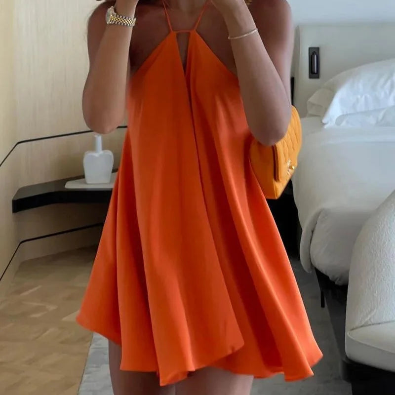 Sexy White Halter Backless Short Dresses Back Lace Up Tie-Waist Sexy Summer Beach Party High-Street Mini Dress Vestido For Woman