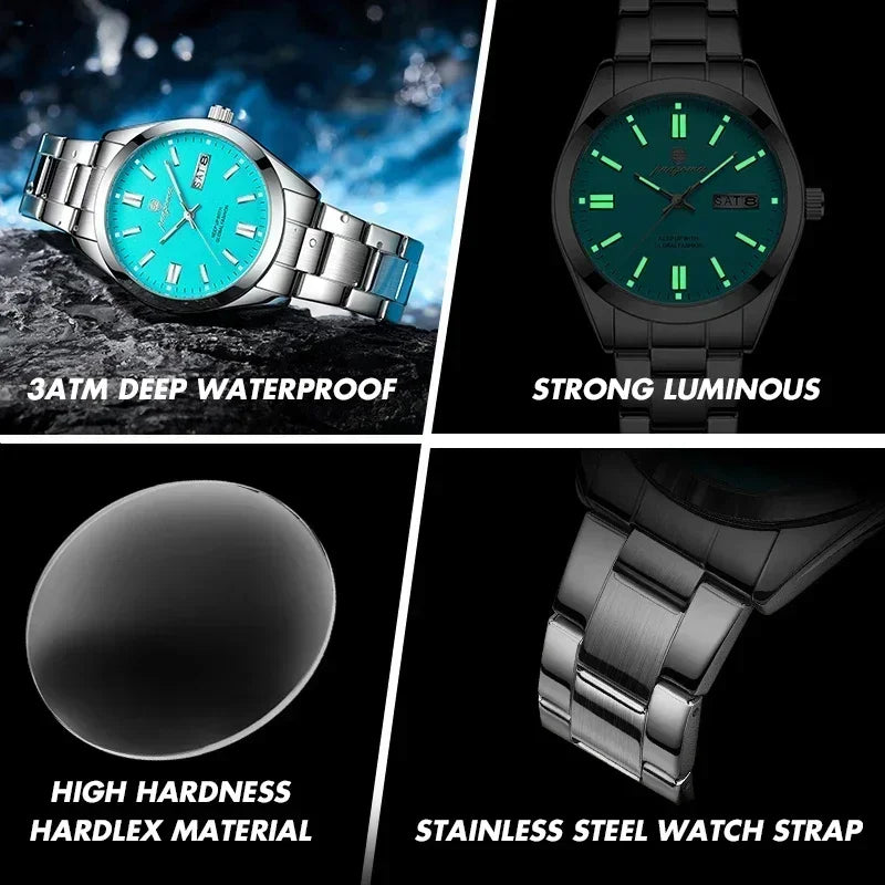 PAAZOMU Man Fashion Wristwatch Business Stainless Steel Band Quartz Men Watch Waterproof Luminous Date Square Men's Watches