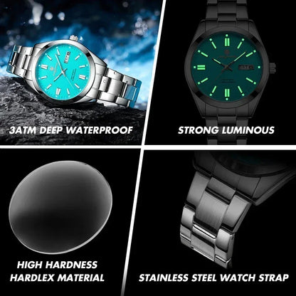 PAAZOMU Man Fashion Wristwatch Business Stainless Steel Band Quartz Men Watch Waterproof Luminous Date Square Men's Watches