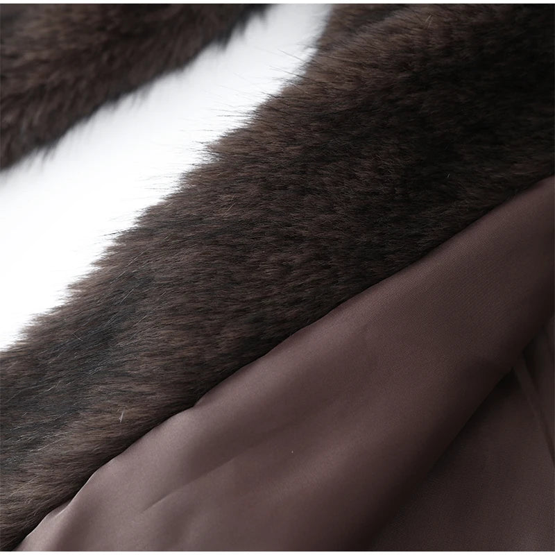 Brown Medium-length Fur Coat Women Lapel Hidden Button Loose  Elegant Outerwear 2025 Fashion Office Lady Commute Overcoat New