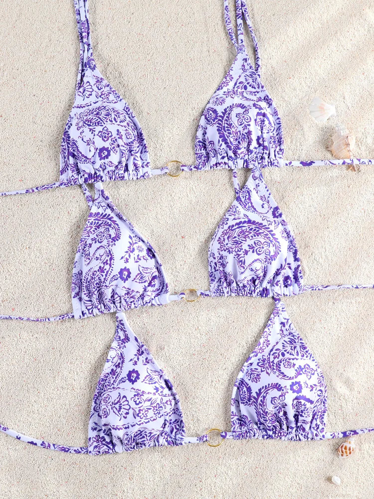 ZRTAK Micro Thongs Swimsuit Women Sexy Bikinis Bathing Suit Rings Biquini Bandage Beachwear Print Swimwear Sexy Bikini Sets