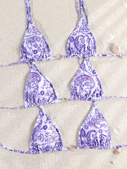 ZRTAK Micro Thongs Swimsuit Women Sexy Bikinis Bathing Suit Rings Biquini Bandage Beachwear Print Swimwear Sexy Bikini Sets