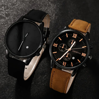 4pcs Fashion Men's Quartz Watch Set Decorative Three-eye Dial Men Business Watches Reloj Hombre（Without Box）