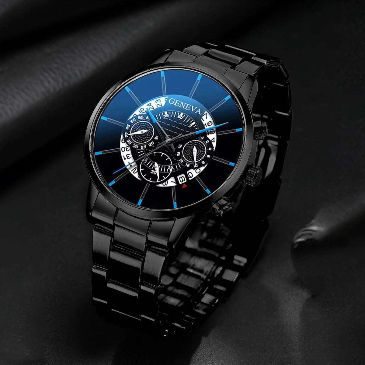 2PCS Men Business Watches Fashion Steel Band Male's Analog Quartz Watch Leather Bracelet Set Reloj Hombre（Without Box