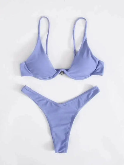 Sexy Underwire Bikini 2026 Mujer Women Solid Red Push Up Bra Thong Swimsuit Haler V Neck Bathing Suit Mini Micro Thong Swimwear