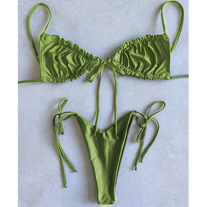 BIQIUYYI Brazilian Sexy Micro Mini Thong Bikini Set Summer Bandage Swimsuit Women Pleated Bathing Suit Beachwear Halter Biqiuni