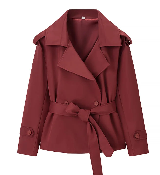 Solid Lapel Belted Windbreaker Chic Full Sleeve Button Loose Long Coat For Women 2025 New Office Lady Daily Commute Overcoats