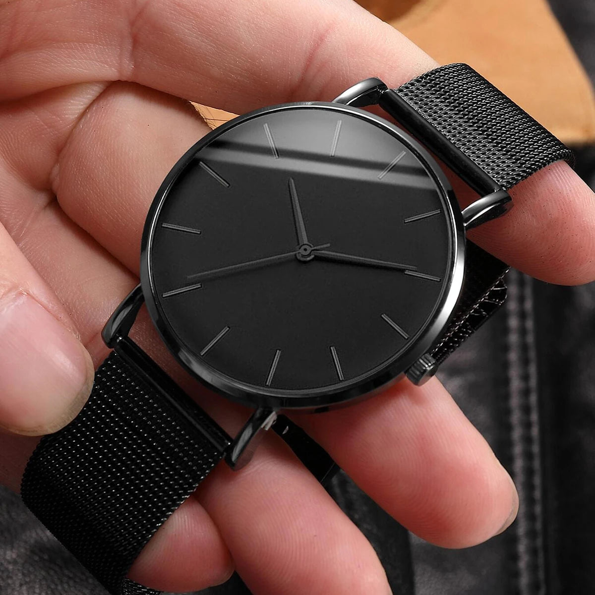 Fashion Men Business Watches Ultra Thin Stainless Steel Mesh Belt Quartz Watch