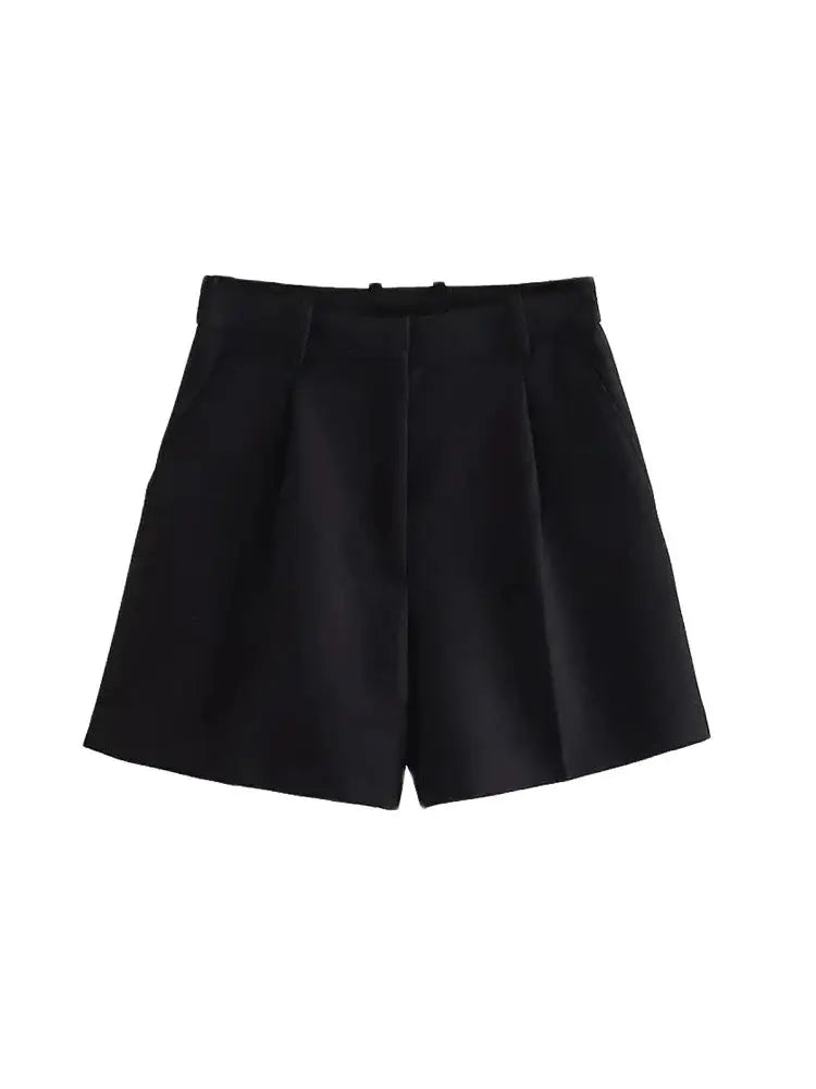 Women Fashion Side Pockets Front Darts Bermuda Shorts Vintage High Waist Zipper Fly Female Short Pants Mujer