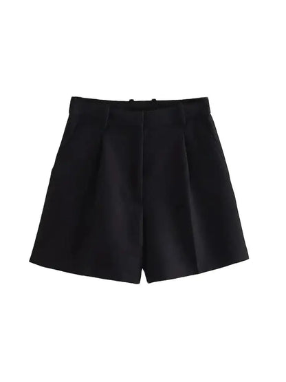 Women Fashion Side Pockets Front Darts Bermuda Shorts Vintage High Waist Zipper Fly Female Short Pants Mujer
