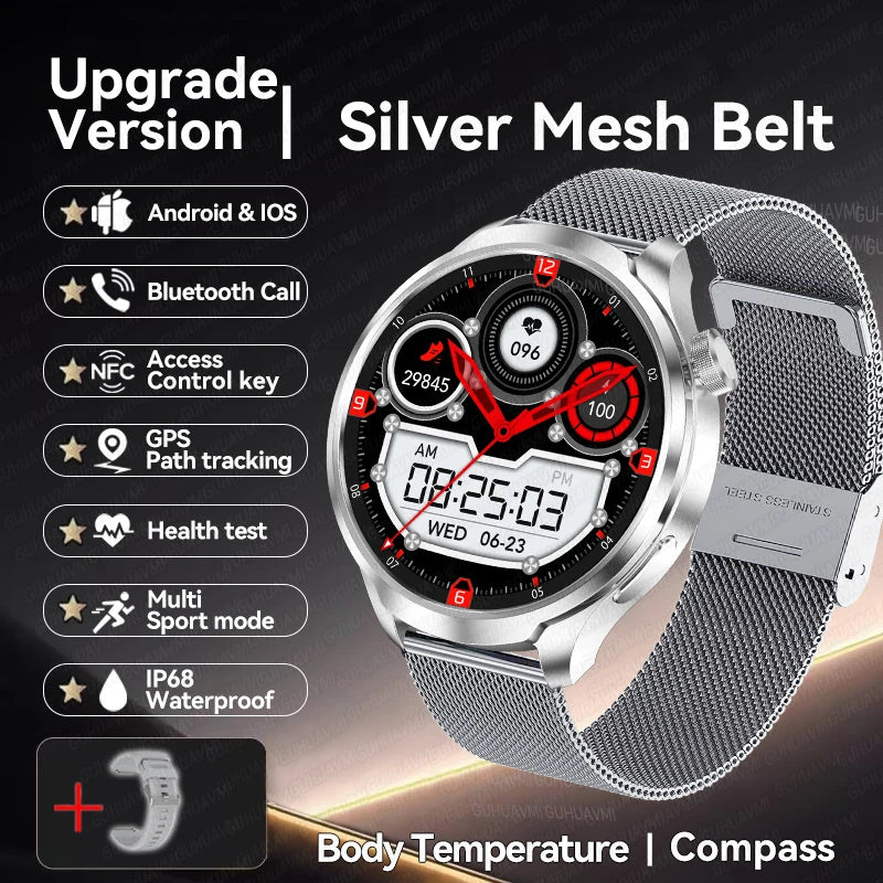 New 1.85"AMOLED NFC GPS Smart Watches For man IP68 Waterproof Blood Pressure Body Temperature Sport Fitness tracker Smart Watch