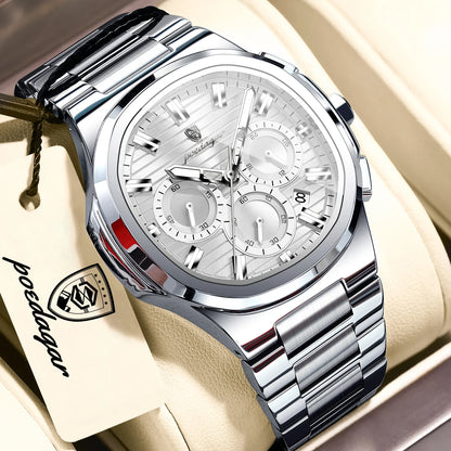 POEDAGAR Business Male Clock Date Chronograph Waterproof Luminous Luxury Men Watch Stainless Steel Quartz Fashion Men's Watches