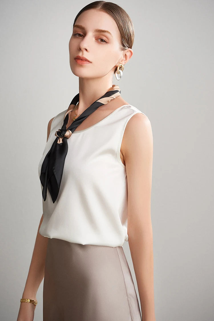 SuyaDream. Women Basic Cozy Tanks, 100%Real Silk, O neck Sleeveless Chic T Shirt, 2025 Solid Summer Vests, White, Pink, Beige