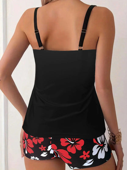 2025 New Women's Conservative Quick Dry Print Bikini Bottoms High Waist Floral Polyester Swimsuit Triangle Panty Cross Border