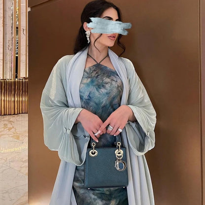 Eid Silky Abayas for Women Muslim Jalabiya Ramadan Robe Dress Button Sleeve Ramadan Caftan Party Dresses Vestido Largo Cardigan