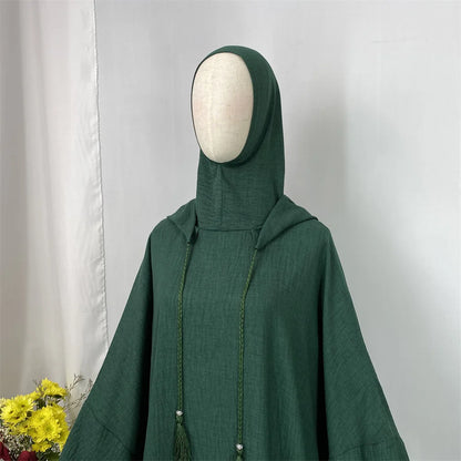 Hot Seller Ramadan Islamic Clothing Wrinkle Polyester Hoodie Abaya Dress With Undercap Muslim Women Abaya Hoodie Causal Dresses