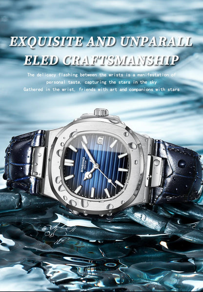BINBOND precise quartz wristwatches for men luxury luminous waterproof auto date leather strap durabble men's watch casual reloj