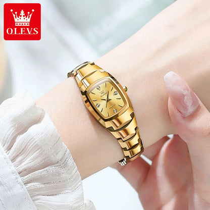 OLEVS 7006 Women's Watches Fashion Tonneau Dial Luxury Tungsten Steel Waterproof Wristwatch for Women Elegant Retro Ladies Watch