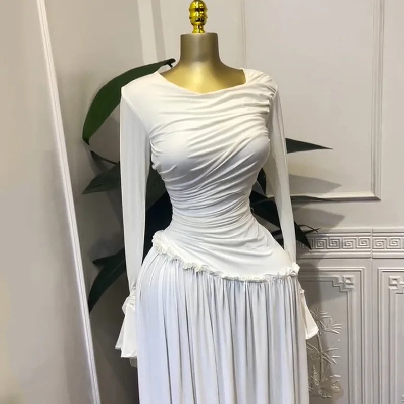 CM.YAYA Women Full Sleeve O-neck Elegant Long Dress Edible Tree Fungus Sweet Holiday Beach Evening Sexy Party Dresses Vestidos