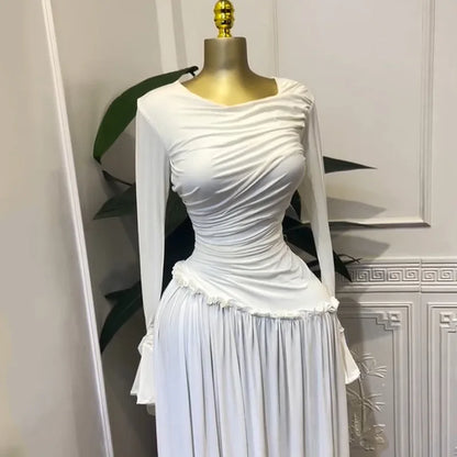 CM.YAYA Women Full Sleeve O-neck Elegant Long Dress Edible Tree Fungus Sweet Holiday Beach Evening Sexy Party Dresses Vestidos