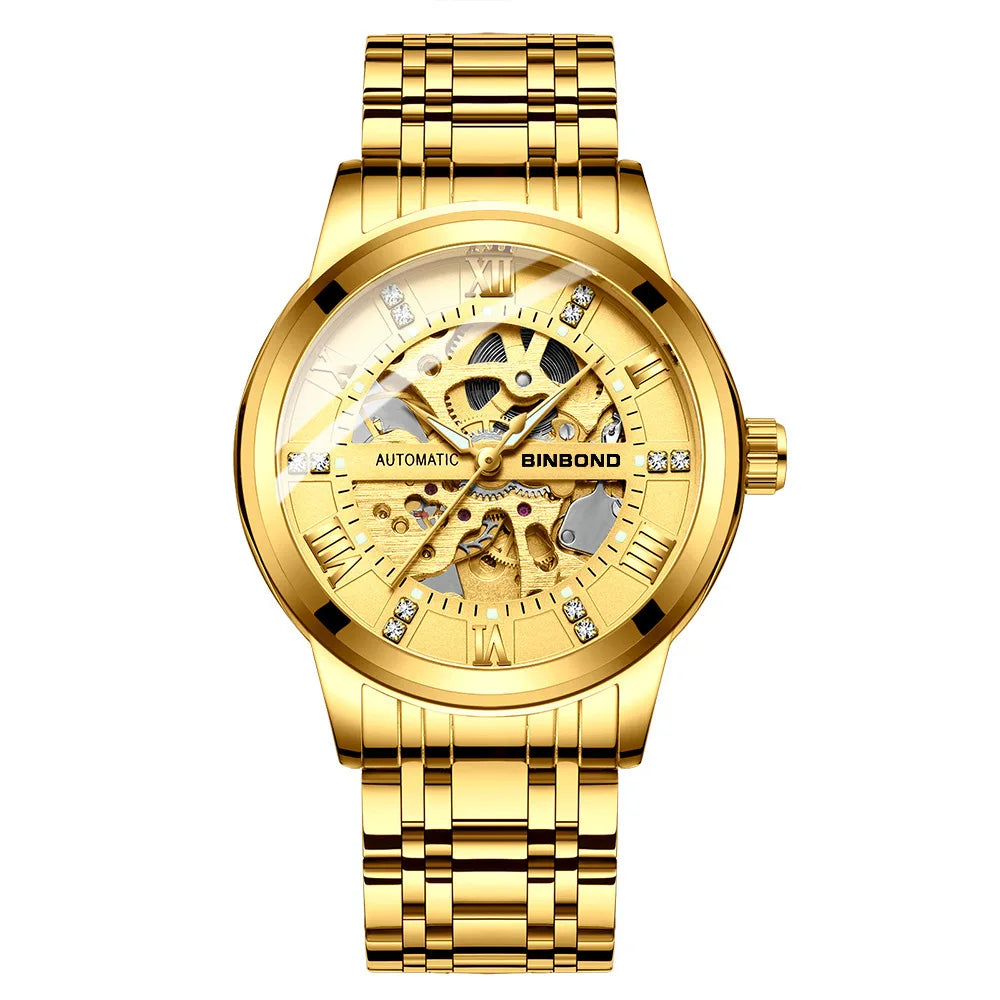 Bindond Mens Automatic Mechanical Watches Top Brand Luxury Stainless Steel Waterproof Hollow Male Wristwatches Relogio Masculino